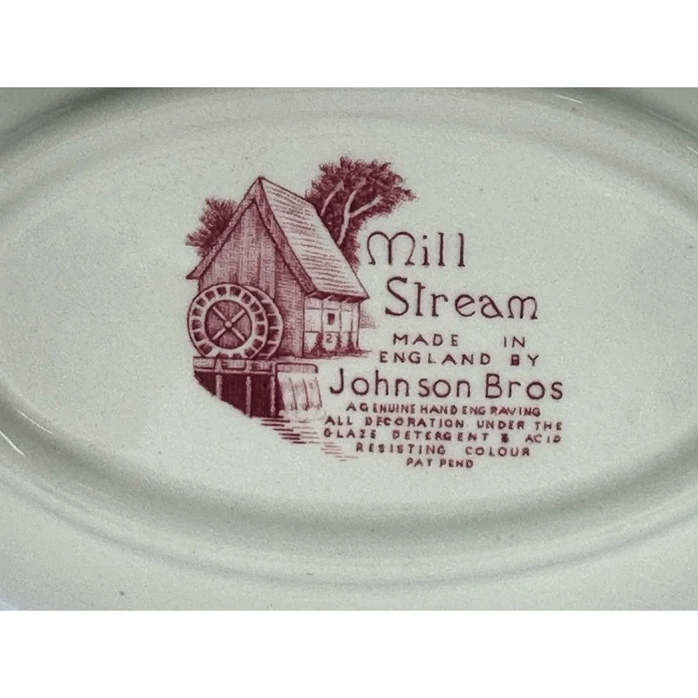 Johnson Brothers Mill Stream Red/Pink Transferware Oval Vegetable  Bowl 9